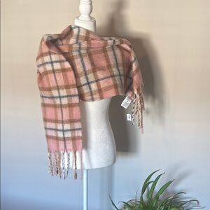 NEW chunky X Long Pink Plaid Scarf pink/navy cream/carmel fringe Warm nova-check